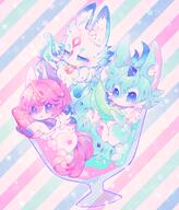 amount:multiple amount:pair bell-collar body-type:feral body-type:semi-anthro collar hall-of-fame:bronze hall-of-fame:gold hall-of-fame:silver honeydew horn melon species:unicorn style:dithering style:girly style:pastel-colors style:playful style:striped-background style:very-playful // 771x900 // 777KB