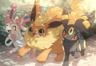 amount:multiple amount:pair atmosphere:sunlight body-type:feral series:eeveelutions series:pokemon species:flareon species:sylveon species:umbreon // 1026x700 // 540KB