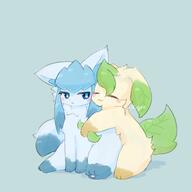 affection amount:pair body-type:feral fluffified hall-of-fame:bronze hall-of-fame:silver hugging series:eeveelutions series:pokemon species:glaceon species:leafeon // 2000x2000 // 138KB