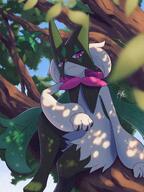 amount:solo atmosphere:field atmosphere:sunlight body-type:anthro series:pokemon species:cat species:meowscarada style:noisy tree // 1536x2048 // 2.6MB