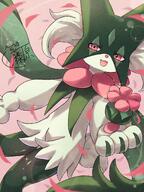 amount:solo atmosphere:flowers body-type:anthro series:pokemon species:cat species:meowscarada style:complementary-colors style:girly style:sparkly // 1500x2000 // 5.4MB