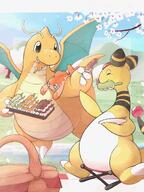 amount:multiple atmosphere:picnic atmosphere:sakura eating hall-of-fame:bronze species:ampharos species:dragonite species:tatsugiri style:thin-border // 1500x2000 // 391KB