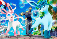 amount:multiple atmosphere:beach atmosphere:bubbles atmosphere:cliffside atmosphere:town body-type:feral hall-of-fame:bronze hall-of-fame:silver series:eeveelutions series:pokemon species:glaceon species:sylveon species:umbreon style:intentional-blur // 1000x700 // 275KB