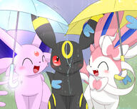 amount:multiple atmosphere:rain body-type:feral forehead-gem series:eeveelutions series:pokemon species:espeon species:sylveon species:umbreon telekinesis // 1600x1280 // 351KB