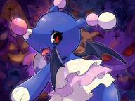 amount:solo atmosphere:halloween bat-wings body-type:feral colored-sclera fangs ghost happy looking-at-viewer open-mouth red-eyes red-sclera series:pokemon sparkle species:brionne teeth tongue tongue-out wings // 1200x900 // 145KB