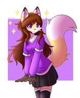 amount:solo body-type:anthro casual-outfit long-hair skirt species:fox style:abstract-background style:white-border thigh-highs // 2700x3300 // 493KB