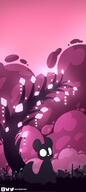 amount:solo outdoors pink-sky silhouette sky species:slugcat-(rainworld) style:girly style:one-color style:pink tree // 912x2048 // 140KB