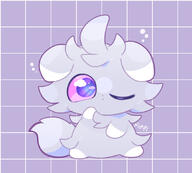 amount:solo body-type:semi-anthro body-type:slightly-chubby hall-of-fame:bronze hall-of-fame:silver series:pokemon species:espurr style:abstract-background style:dithering style:grid style:kawaii style:playful style:very-kawaii wink // 1439x1294 // 208KB