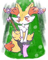amount:solo atmosphere:fashion blushing body-type:anthro body-type:feral body-type:semi-anthro bracelet feminine flower mismatched-clothing necklace species:braixen style:girly thigh-highs visibly-shy wearing-bow wearing-flower // 1638x2048 // 501KB