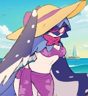 amount:solo atmosphere:beach bikini body-type:anthro hall-of-fame:bronze hall-of-fame:gold hall-of-fame:silver oc species:decidueye straw_hat // 1877x2048 // 277KB