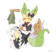 amount:solo body-type:feral maid outfit series:eeveelutions series:pokemon socks species:leafeon visibly-shy wearing-bow // 2225x2048 // 253KB