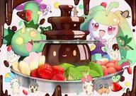 :d amount:pair body-type:semi-anthro candy chocolate chocolate_fountain food fruit happy jar open-mouth red-eyes series:pokemon species:maractus species:steenee strawberry // 2048x1448 // 471KB