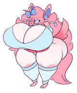 amount:solo animal-ears blue-bow blue-eyes blue-shirt body-type:humanoid bow breasts female full-body hair-bow leg-warmers long-hair pink-hair series:eeveelutions series:pokemon simple-background skirt species:sylveon standing tail thick-thighs thighhighs thighs transparent-background very-long-hair white-background // 1697x2048 // 214KB