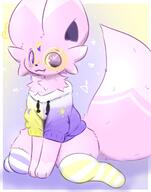 :3 amount:solo animal-ears bare-shoulders blush body-fur body-type:feral body-type:semi-anthro border closed-mouth clothed-pokemon drawstring facial-mark fang fang-out fluffy forehead-jewel forehead-mark fox-tail freckles full-body glasses gradient-background happy heart hood hooded-sweater hoodie looking-at-viewer mismatched-clothing multicolored-clothes oc off-shoulder outside-border own-hands-together pawpads pince-nez purple-eyes round-eyewear series:pokemon shiny-pokemon simple-background sitting star-(symbol) striped-clothes striped-thighhighs style:very-playful sweater tail thighhighs two-tone-fur unknown_artist wariza white-border yellow-background yellow-tinted-eyewear // 832x1056 // 81KB