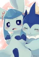 :3 ^^^ affection blue-eyes blue-hair blush body-type:feral closed-eyes cuddling open-mouth series:eeveelutions series:pokemon species:glaceon species:vaporeon wavy-mouth white-eyes // 1680x2480 // 188KB