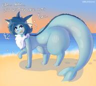 :3 amount:solo atmosphere:beach blue-eyes blue-fur blue-hair blue-skin blue-sky blush body-type:feral breasts cetacean-tail english-text fang female fins full-body gradient-sky happy head-fins heart horizon looking-at-viewer ocean open-mouth orange-sky outdoors puff-of-air sand series:eeveelutions series:pokemon shiny-skin short-hair signed_artwork sky species:vaporeon standing sunset tail talking thick-thighs thighs unknown_artist water wide-hips // 1999x1787 // 107KB