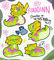 :3 amount:solo body-type:feral closed-eyes closed-mouth english-text flower happy holding multiple-views pink-eyes sleeping species:floradinn unknown_artist watering-can zzz // 2023x2249 // 1.8MB