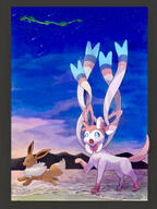 amount:pair atmosphere:beach atmosphere:sunset body-type:feral series:eeveelutions series:pokemon species:sylveon style:painted // 1668x2224 // 2.8MB
