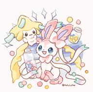 amount:pair body-type:feral body-type:semi-anthro candy food series:eeveelutions series:pokemon species:jirachi species:sylveon style:girly style:pastel-colors sweets // 2048x2028 // 407KB